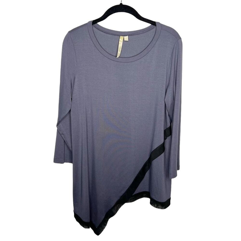 COMFY USA / gray black trim asymmetrical trim long sleeve tunic / S